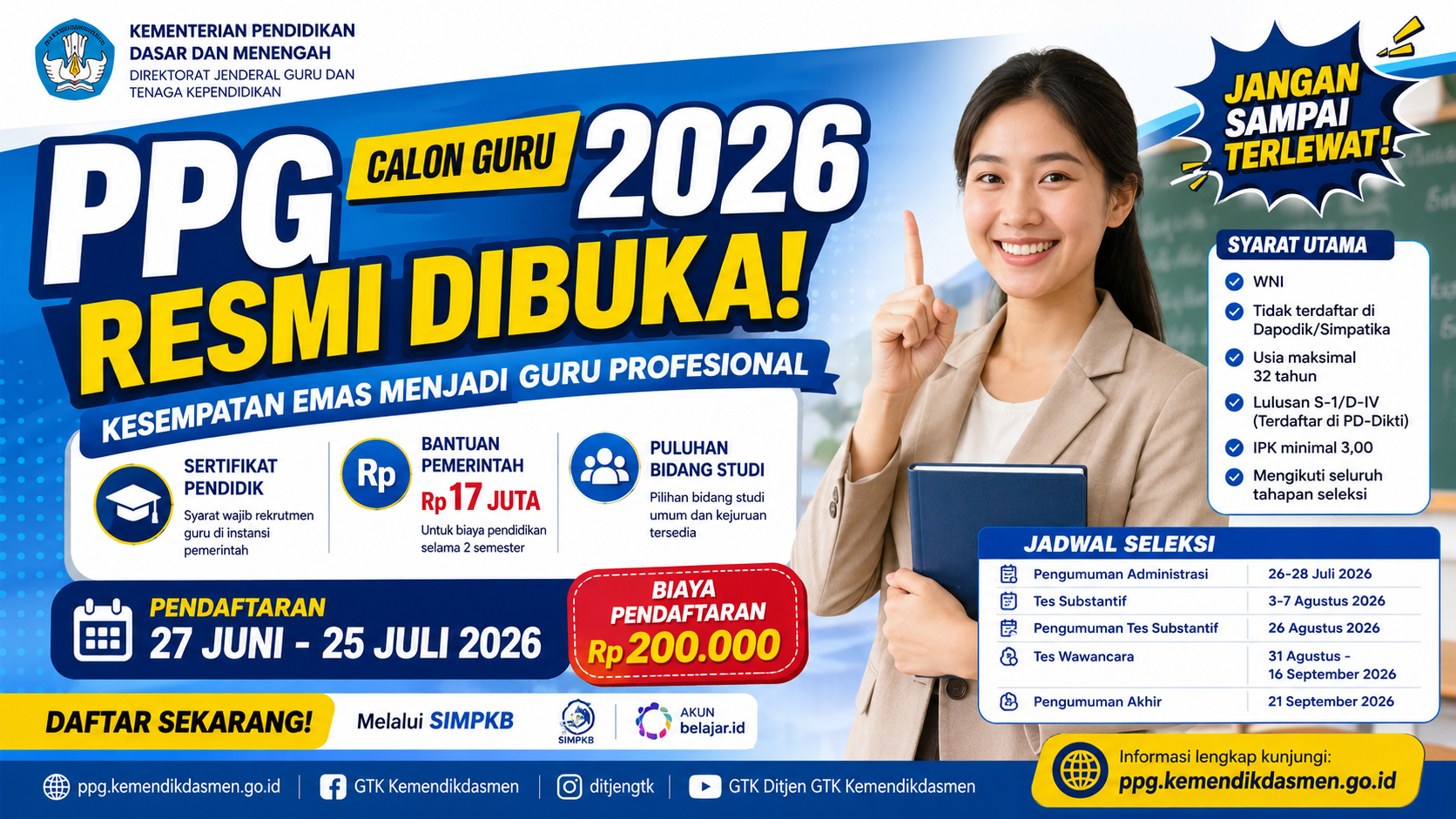 PPG Calon Guru 2026 Resmi Dibuka! Lulusan S1/D4 Maksimal Usia 32 Tahun Bisa Daftar, Dapat Bantuan Rp17 Juta