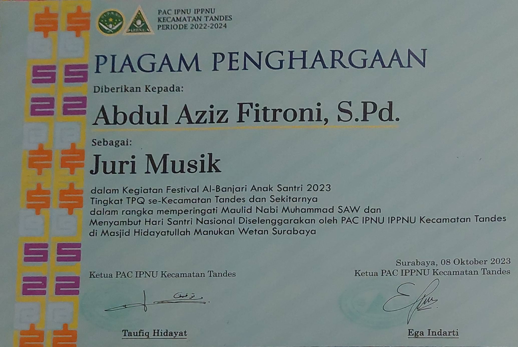 Juri Musik Festival Banjari Antar TPQ Se-Kecamatan Tandes dan Sekitarnya