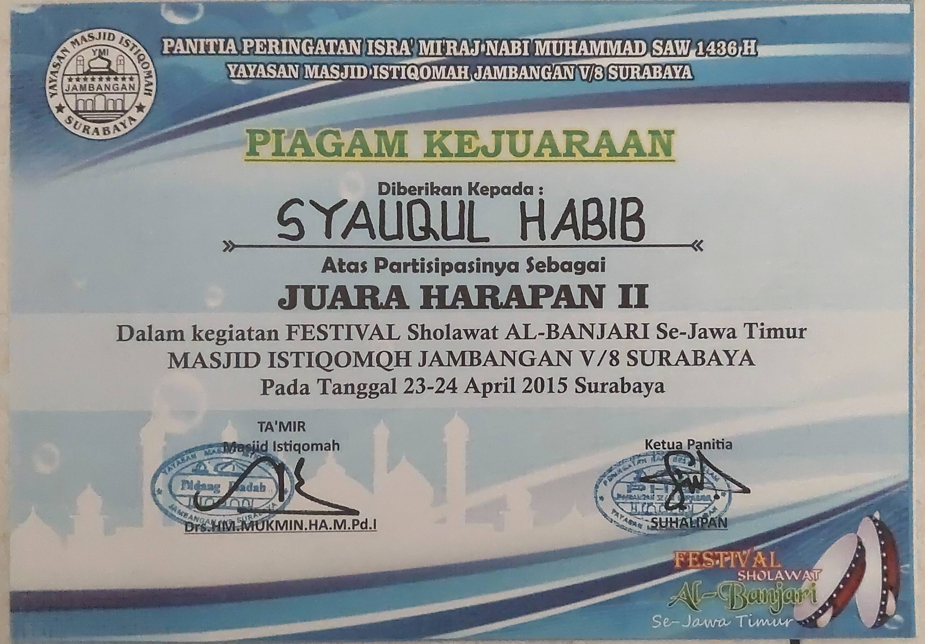 Juara Harapan 2 Festival Al-Banjari Se-Jawa Timur